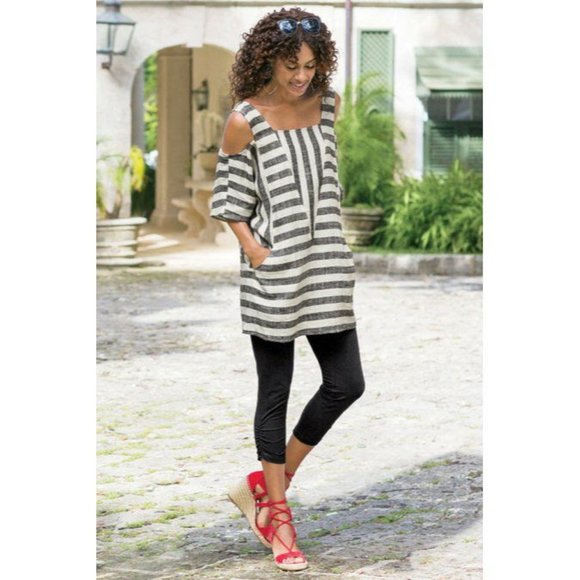 NWOT Soft Surroundings Striped Cold Shoulder Sunset Tunic Women's Large Petite - Picture 2 of 11
